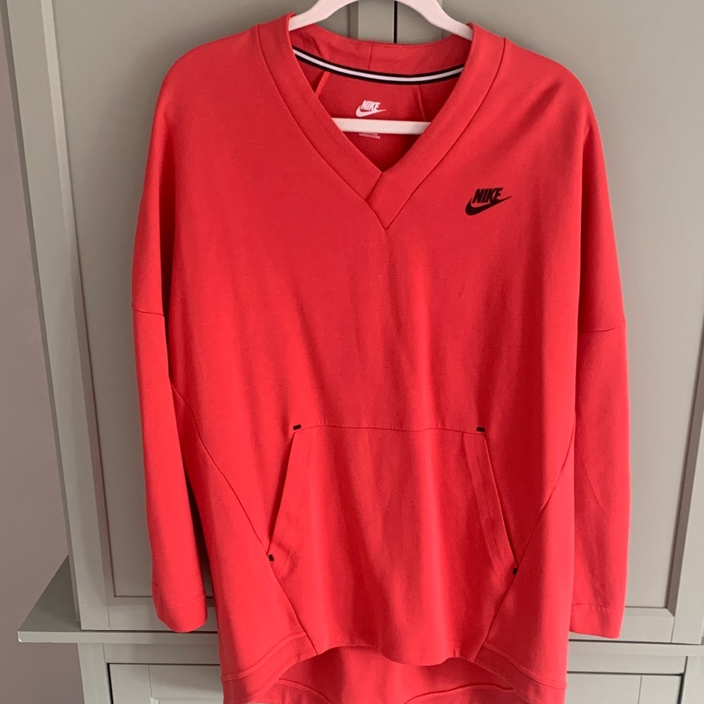 Nike Red/coral V-Neck Pullover with Black Swoosh